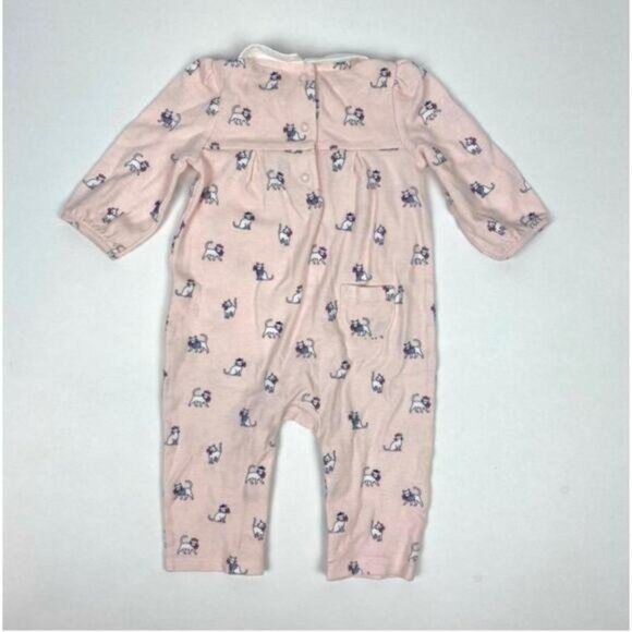Janie and Jack Baby Girl Pink Cat Print Long Sleeve Romper With Navy Bow 3-6 Mon - Picture 7 of 7